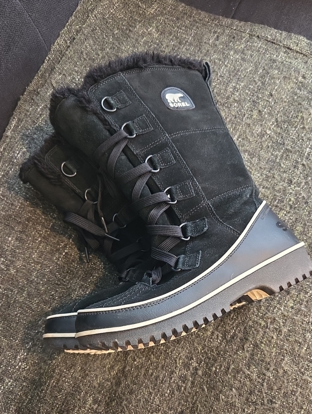 Sorel Women’s Black Tall Lace-Up Faux Fur Waterproof Winter Snow Boots